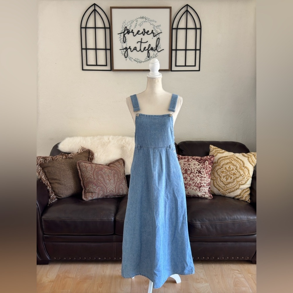 Vintage Y2K Christopher & Banks 100% Cotton Denim Overall Midi Dress Size 6